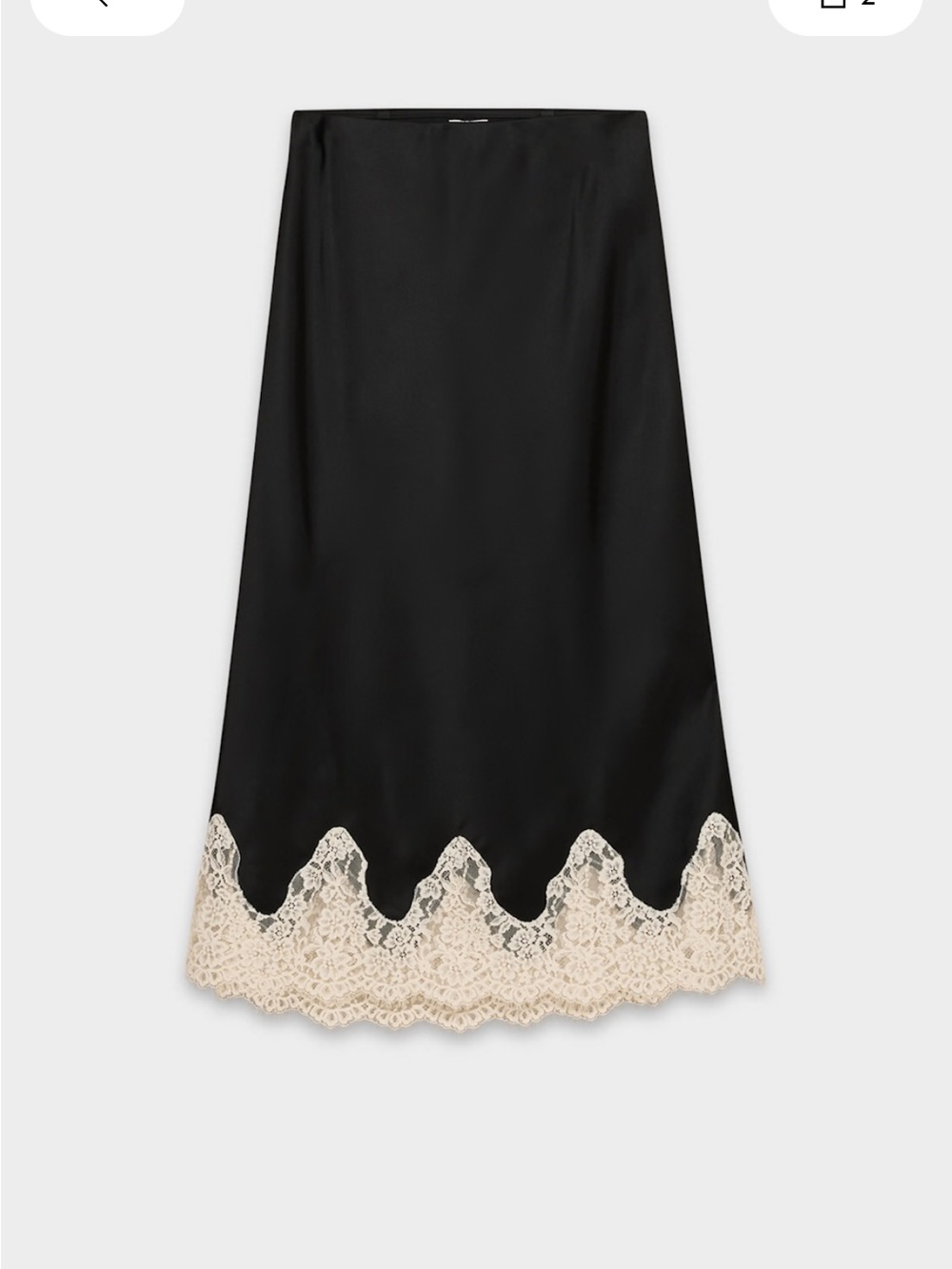 Wilfred Black Satin Midi Skirt with Cream Lace Hem